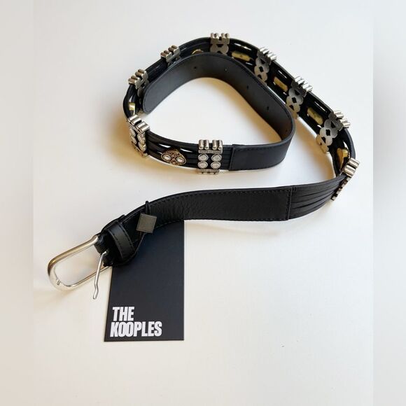 The Kooples black Leather embellished silver, gold, crystals Belt with rivets main image 4